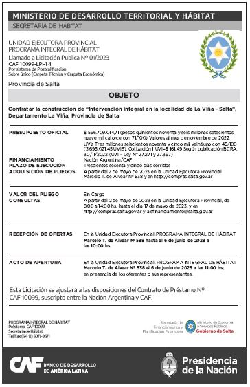 Se publicó el aviso de licitación para intervenciones de agua y saneamiento y de espacios verdes en La Viña